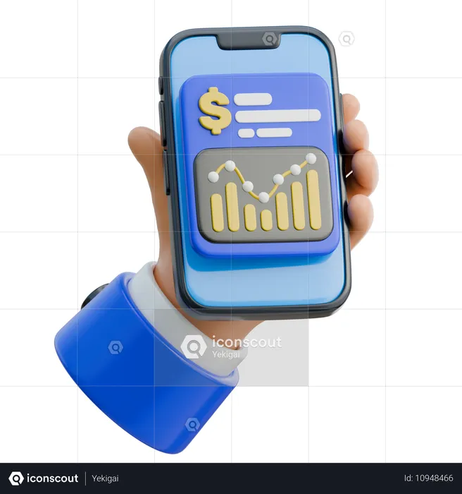 Hand Holding Smartphone Displaying Earnings Overview  3D Icon