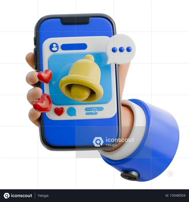 Hand Holding Smartphone Displaying Social Media Notification  3D Icon