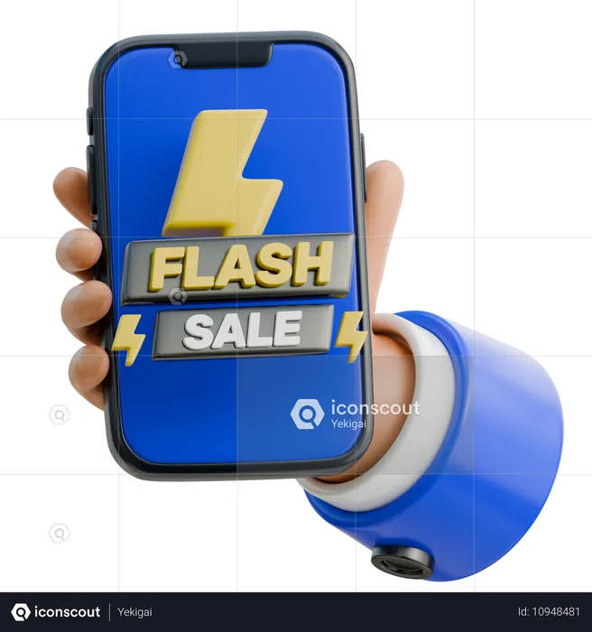 Hand Holding Smartphone Showing Flash Sale Banner  3D Icon