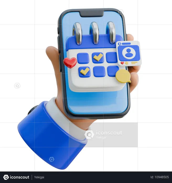 Hand Holding Smartphone With A Calendar For Scheduling Posts  3D Icon