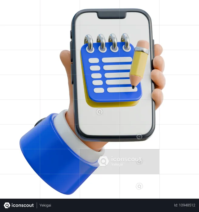 Hand Holding Smartphone With A Notepad For Jotting Ideas  3D Icon