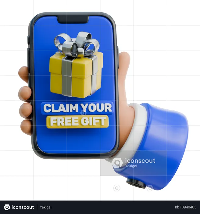 Hand Holding Smartphone With Claim Free Gift Icon  3D Icon