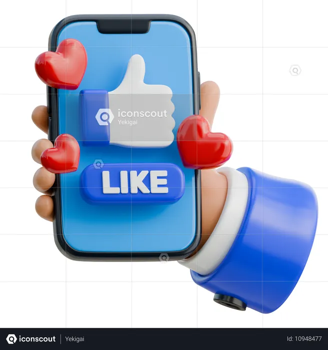 Hand Holding Smartphone With Like Button On Screen  3D Icon