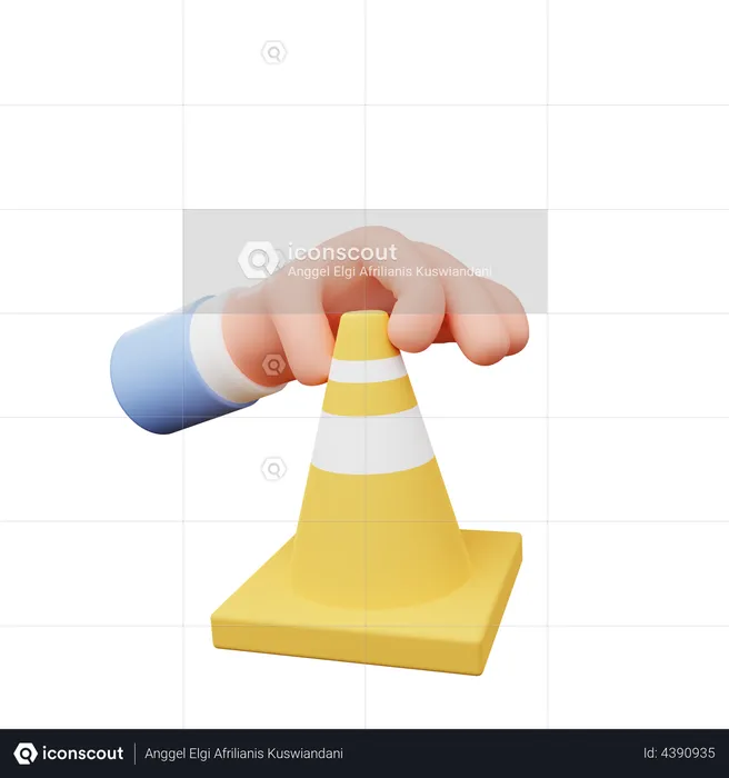 Hand holding street cone  3D Illustration