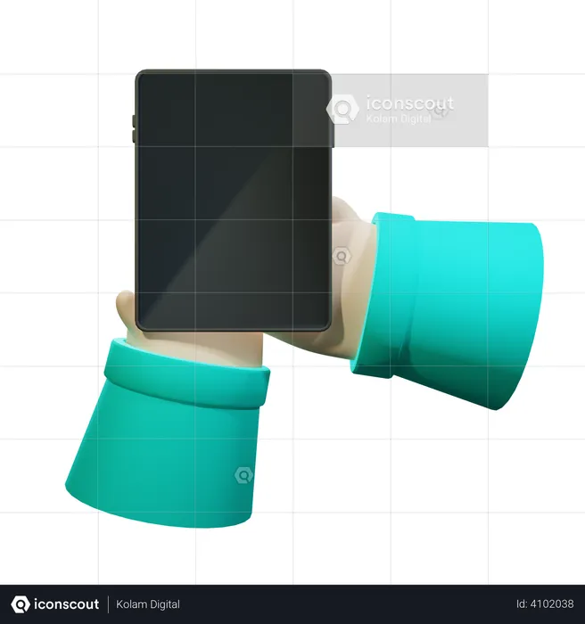 Hand Holding tablet with Blank Screen  3D Illustration