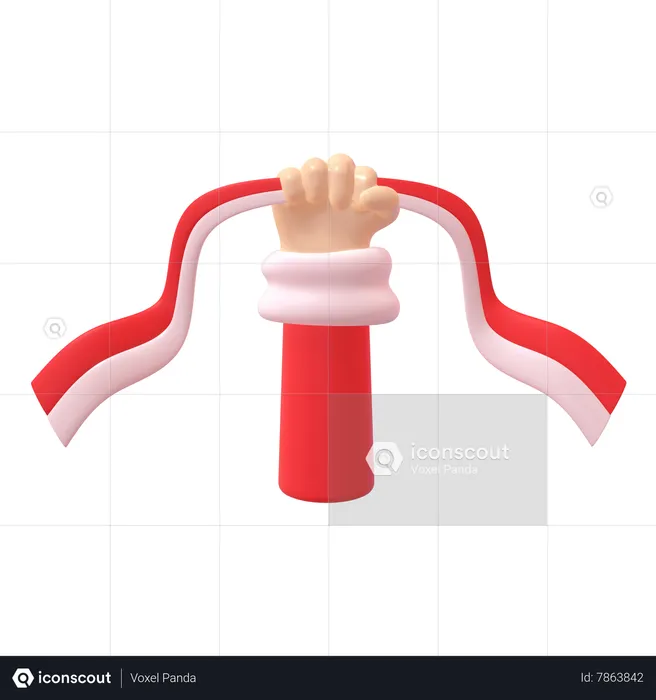 Hand Holding The Indonesian Flag  3D Icon