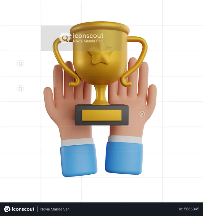 Hand Holding Trophy  3D Illustration