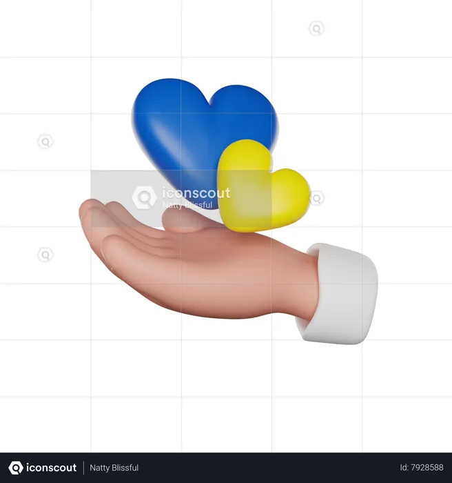 Hand Holding Ukraine Heart  3D Icon