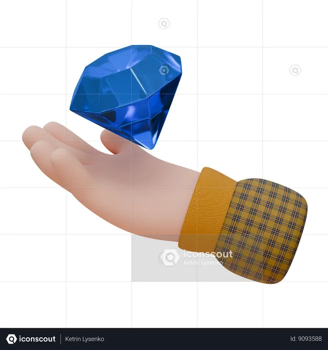 Hand Is Holding A Big Blue Diamond  3D Icon