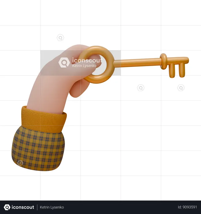 Hand Is Holding A Golden Key  3D Icon
