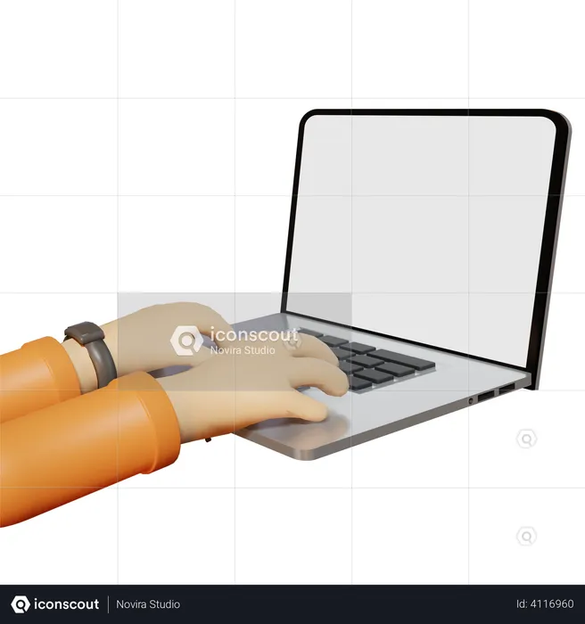 Hand operating laptop  3D Illustration