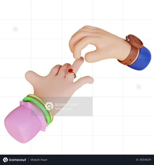 Hand Putting Valentine Ring  3D Illustration