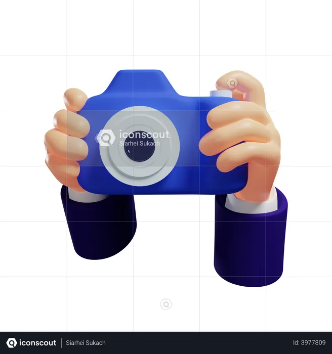 Hand taking pictures through camera  3D Illustration