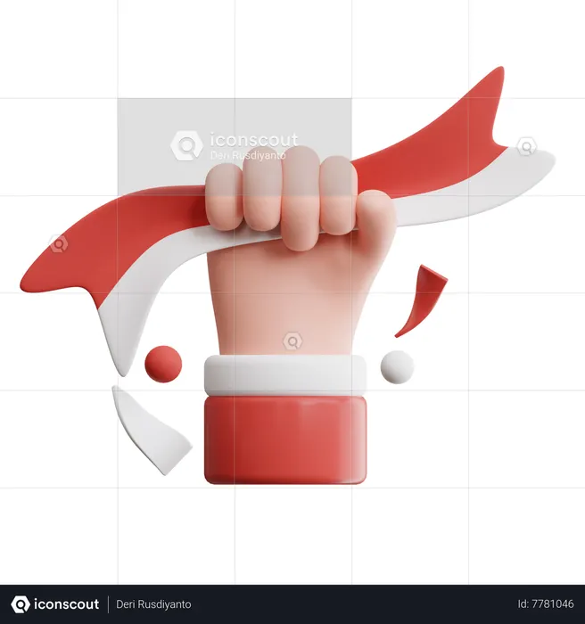 Hand tighly gripping indonesian flag  3D Icon