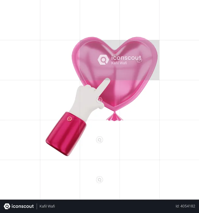 Hand touching heart balloon  3D Illustration