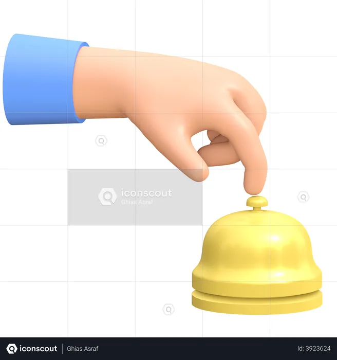 Hand touching reception bell  3D Illustration