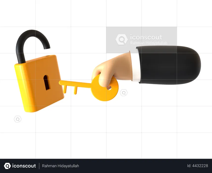 Hand Unlocking Padlock  3D Illustration