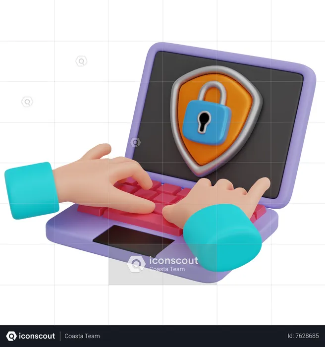 Hand Using Secure Laptop  3D Icon