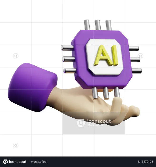 Hand with AI Chip  3D Icon