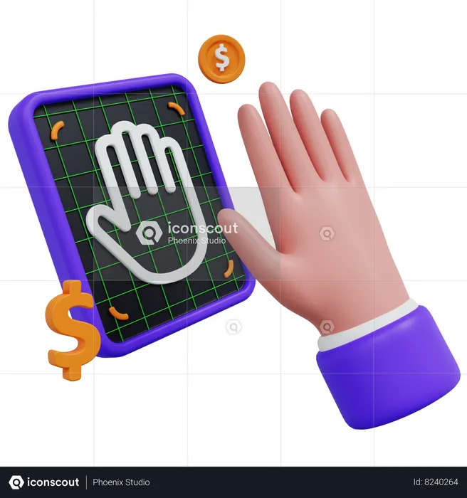 Hand With Fingerprint Scan  3D Icon