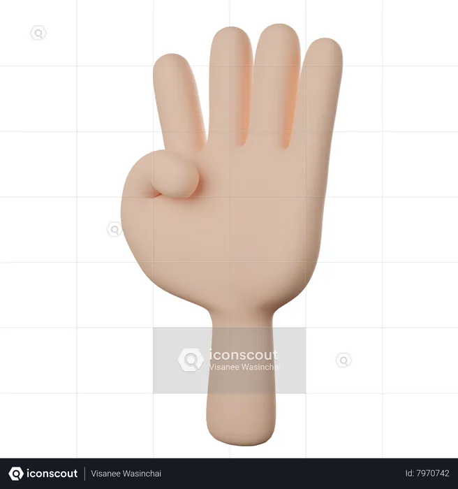 Hand With Four Fingers  3D Icon