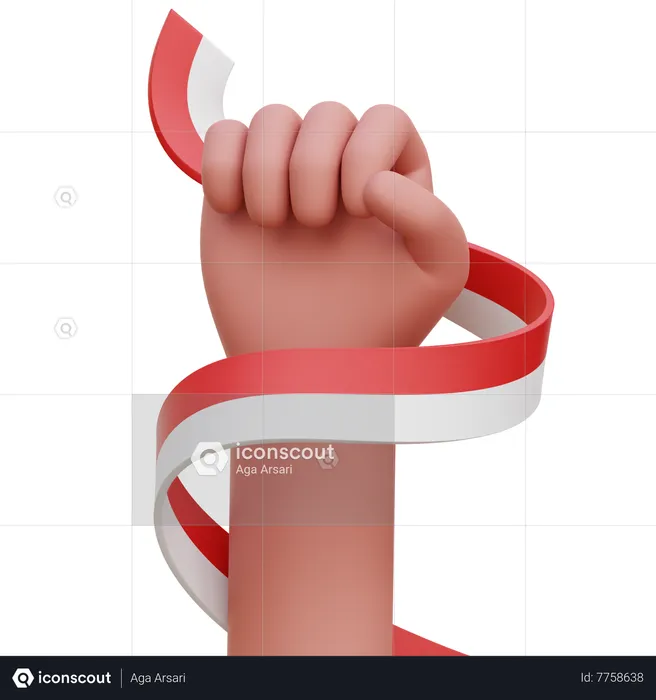 Hand With Indonesia Flag Ribbon  3D Icon