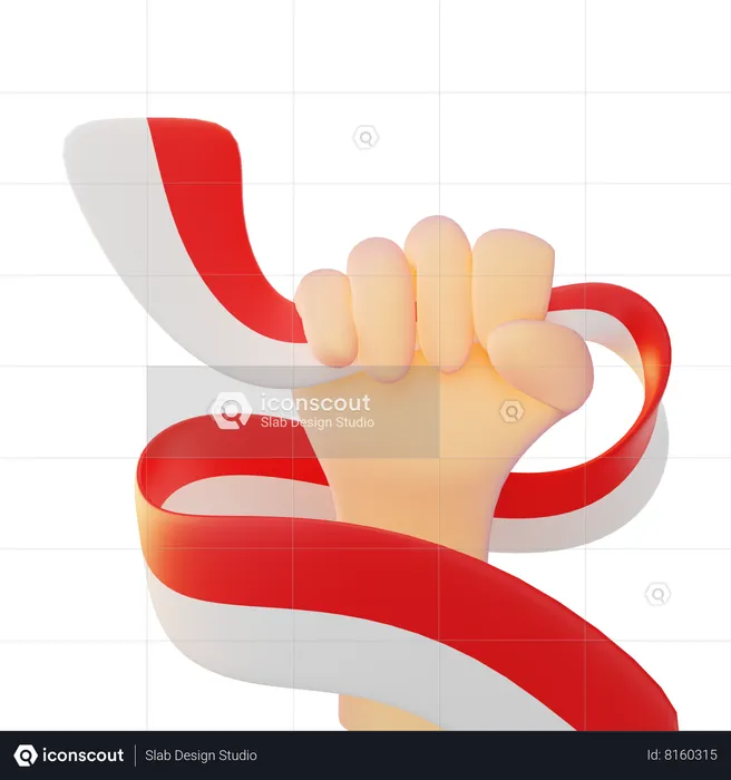 Hand With Indonesia Flag Ribbon  3D Icon