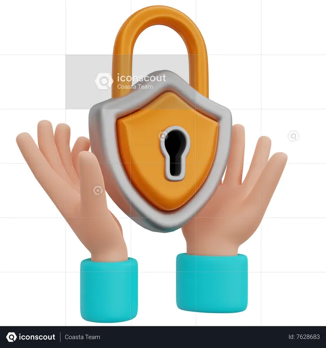 Hand With Lock Shield  3D Icon