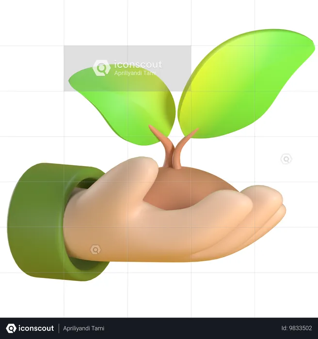 植物を持つ手  3D Icon