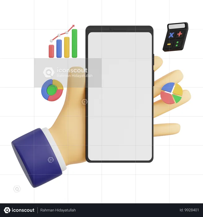 Handbewegung hält Smartphone mit analytischem Diagramm  3D Icon