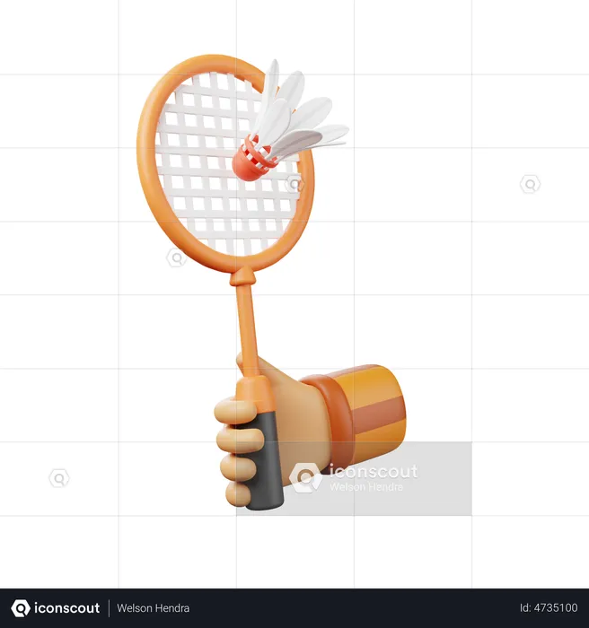 Badmintonschläger mit der Hand greifen  3D Illustration