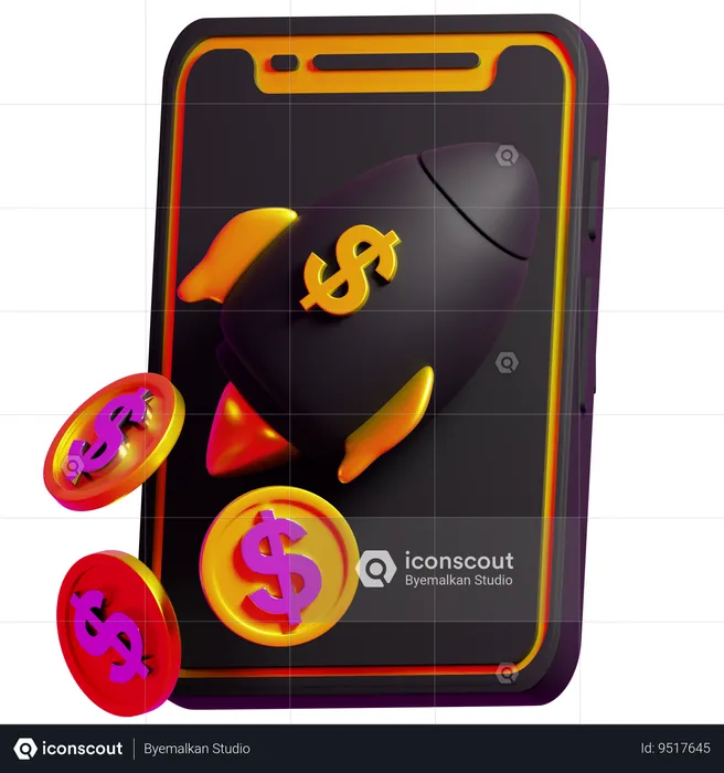 Handphone And Rocket Coin  3D Icon