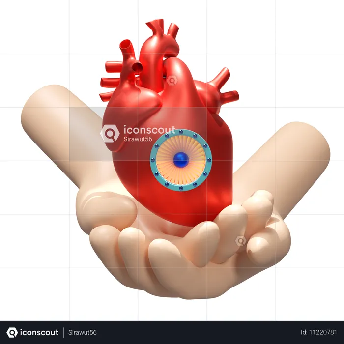 Hands Holding Artificial Heart  3D Icon