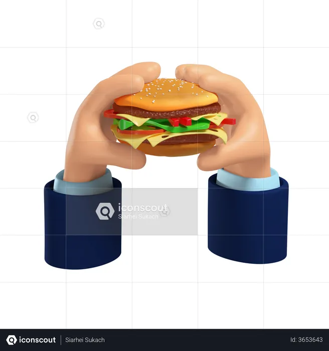 Hands Holding Cheeseburger  3D Illustration
