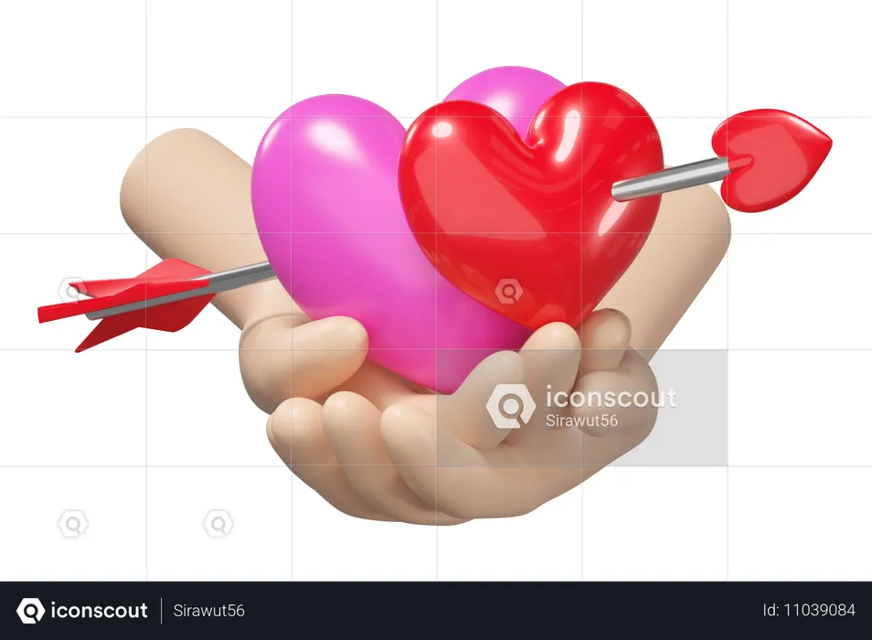 Hands Holding Couple Hearts  3D Illustration