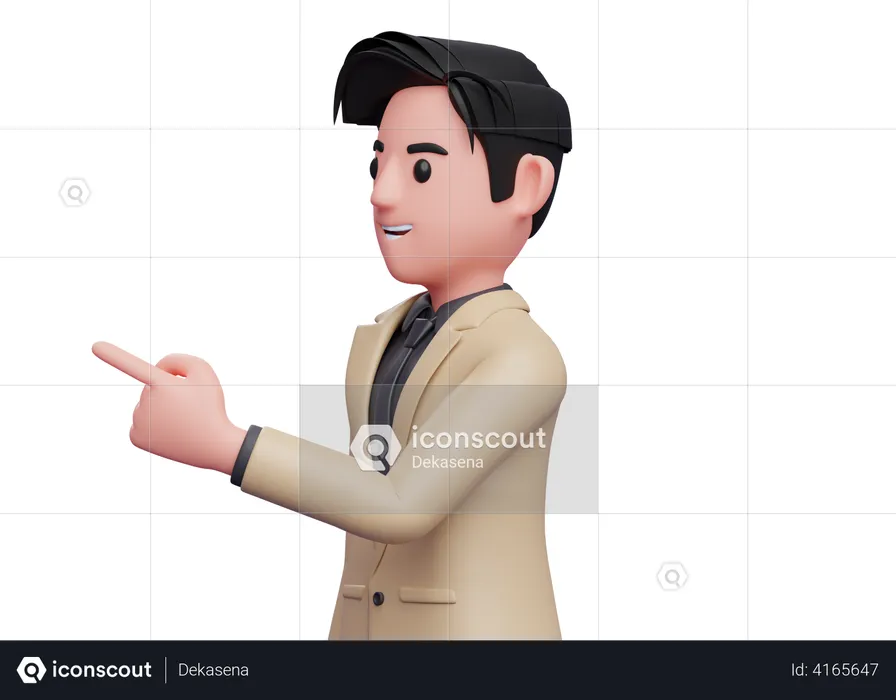 Businessman facing sideways and pointing finger  3D Illustration