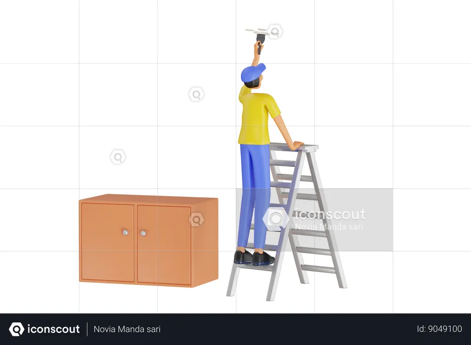 Handyman Painting Ceiling  3D Illustration