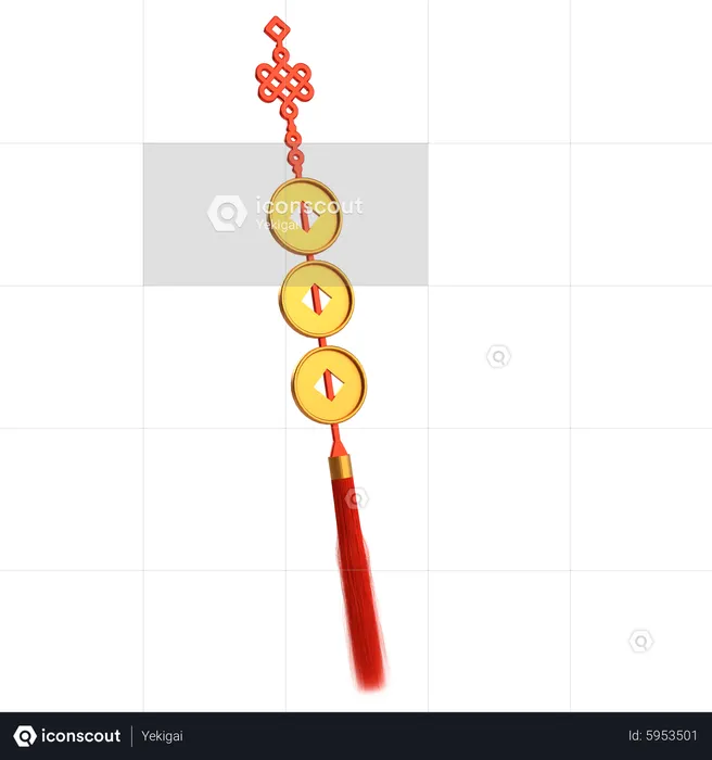 Hanging Gold Coins With Chinese Ornament  3D Icon