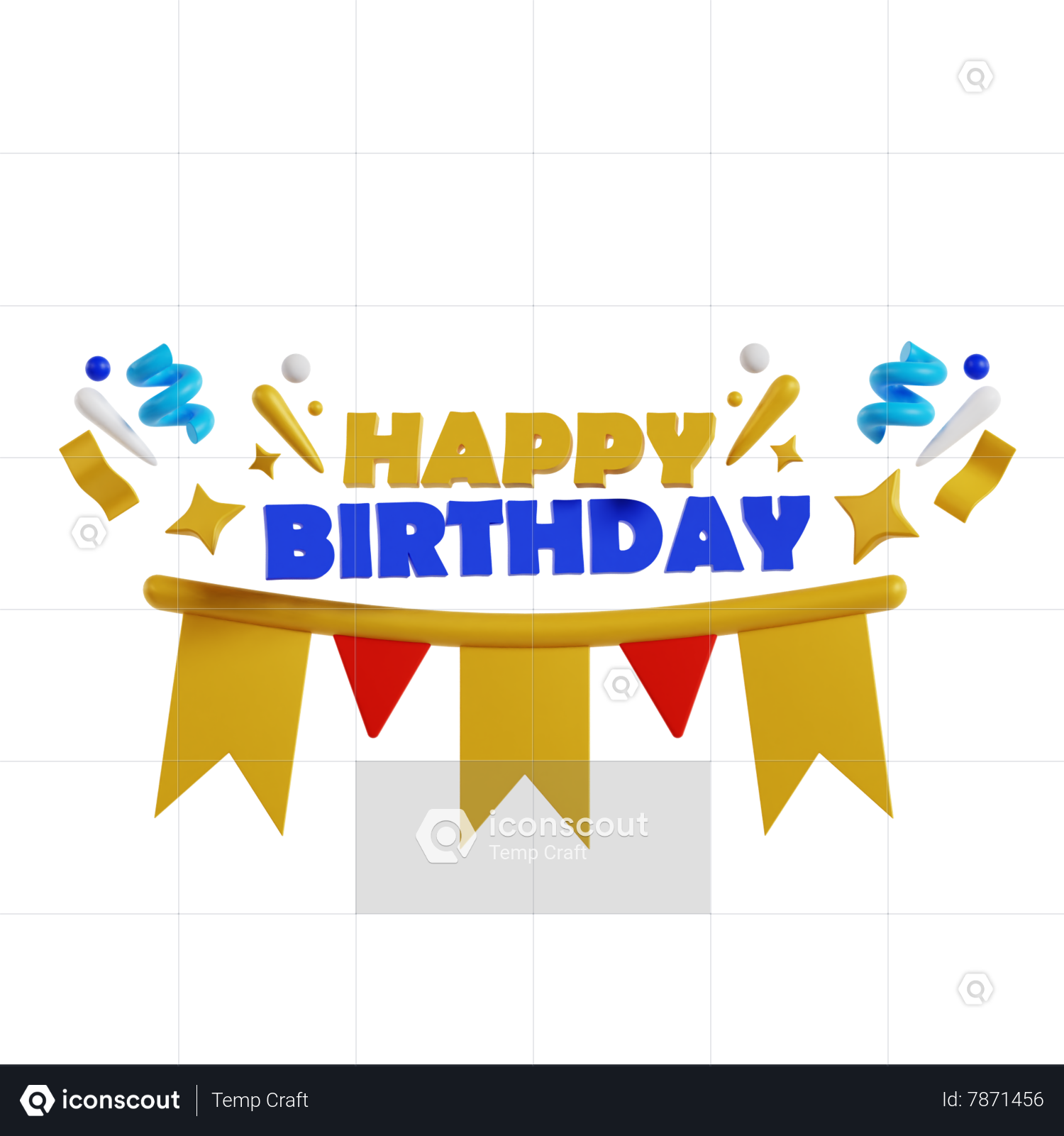 Gold Happy Birthday Clipart - 3D Style