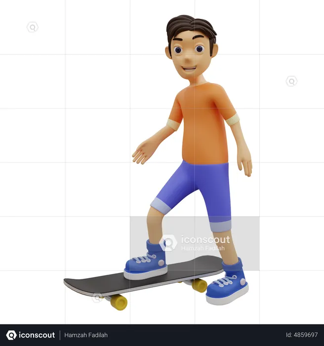 Happy Boy doing Skating  3D Illustration