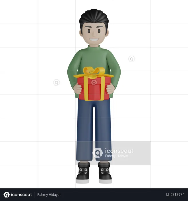 Happy boy giving gift  3D Illustration