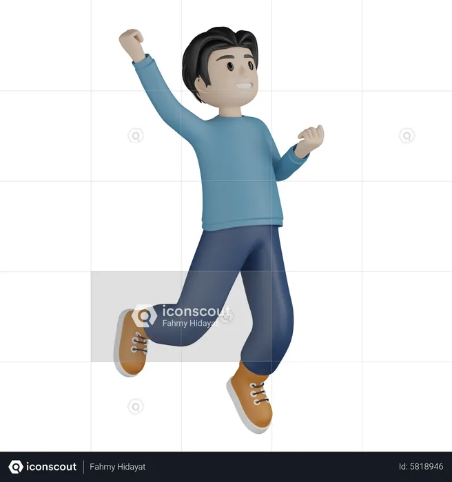 Happy boy giving winner pose  3D Illustration