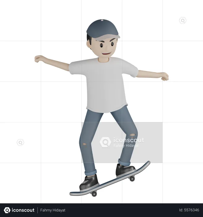 Happy Boy Playing Skateboard  3D Illustration