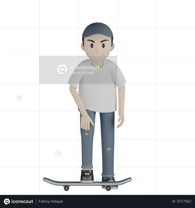 Happy Boy Skateboarding  3D Illustration