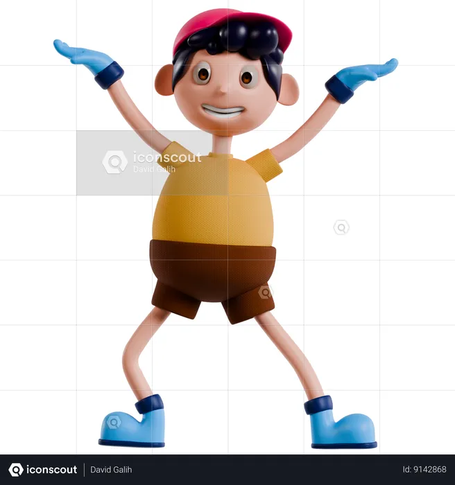 Happy Boy Standing With Open Hands  3D Illustration