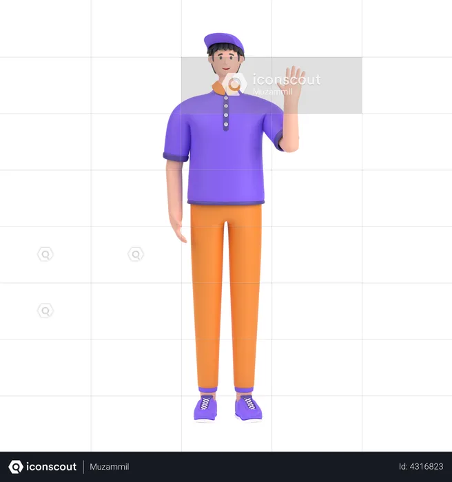 Happy Boy waving hand  3D Illustration