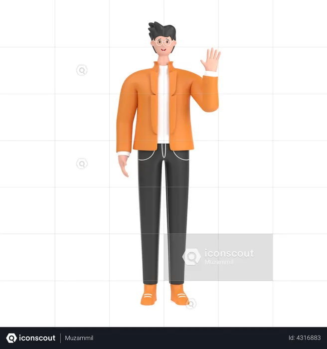Happy Boy waving hand  3D Illustration