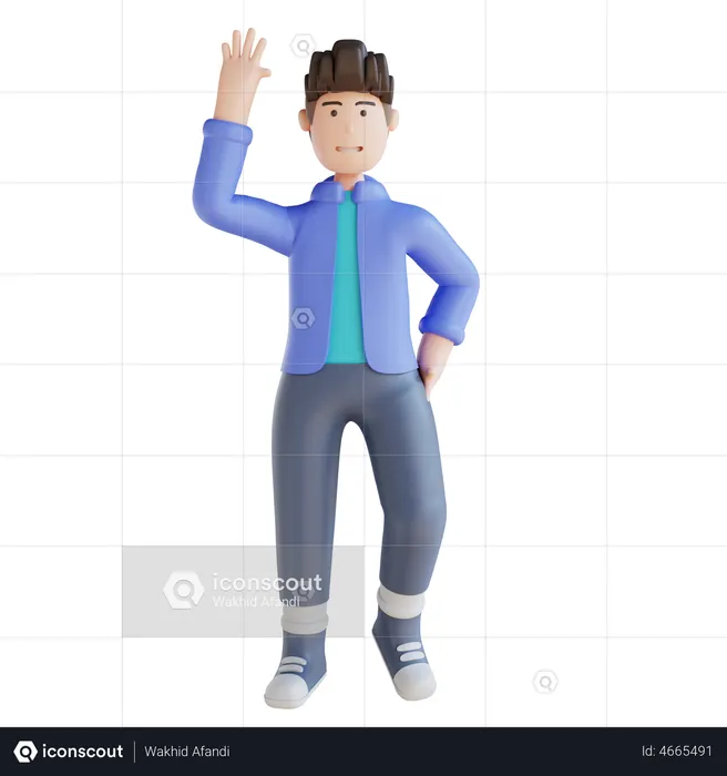 Happy Boy waving hand  3D Illustration