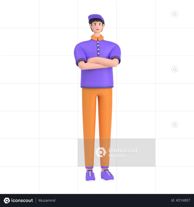 Happy Boy with folded arm hand  3D Illustration