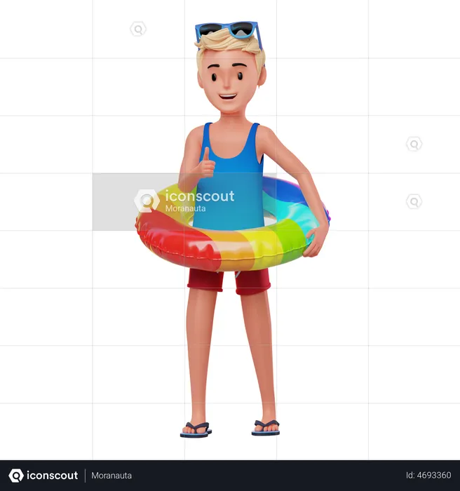 Happy boy with inflatable ring  3D Illustration